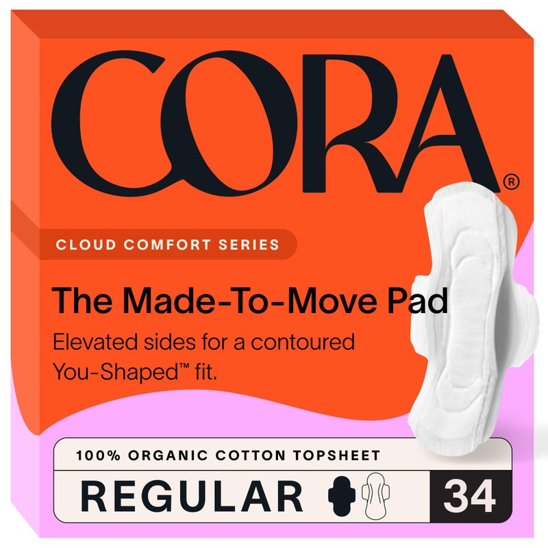 Cora Regular Pads with Wings MadetoMove Organic Cotton Topsheet Ultra Thin Feminine Care Pads for Women Soft Comfortable Breathable Menstrual Pad Regular Absorbency Unscented 34 Count